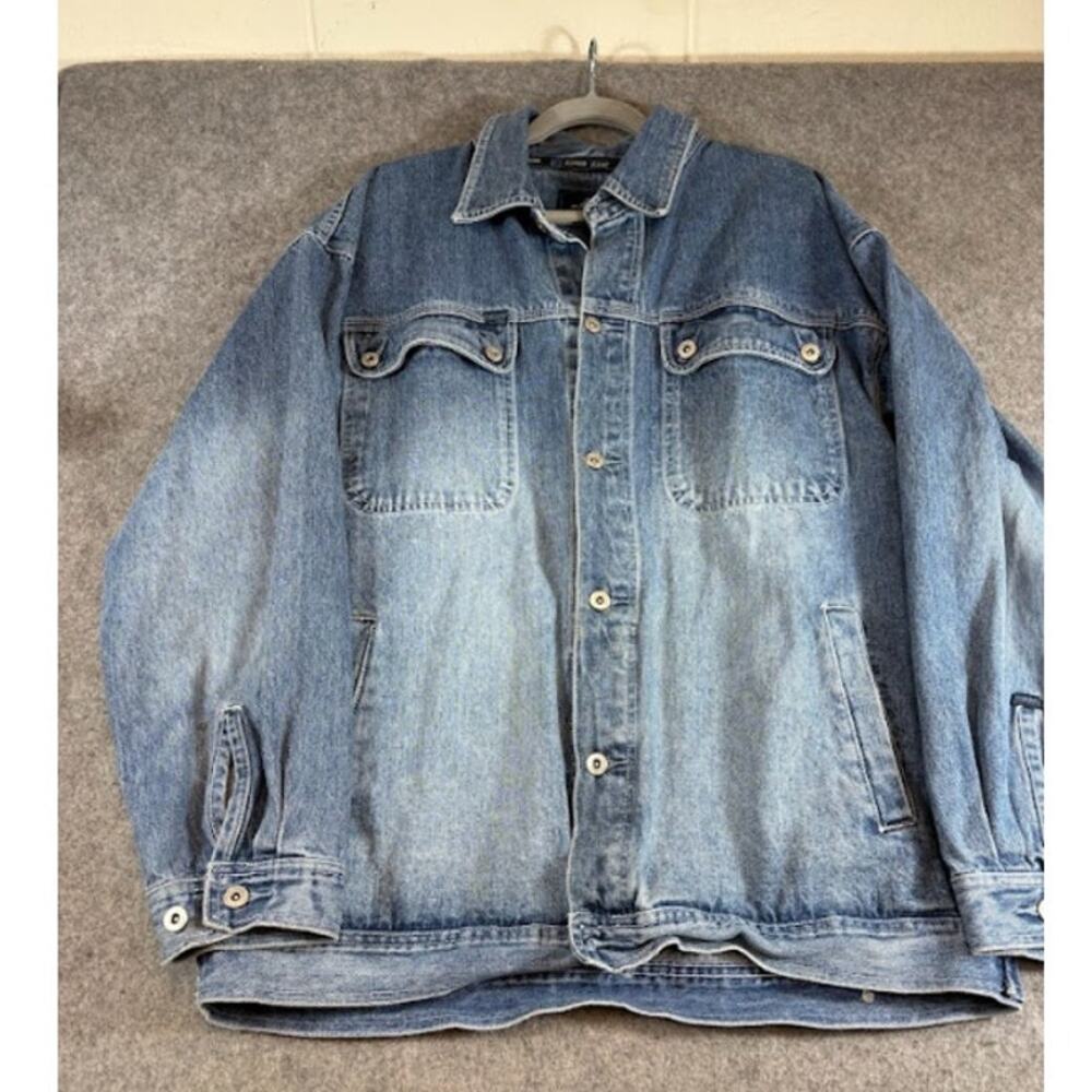 Vintage Y2K Koman Jeans New Raw Denim Trucker Jacket Men XL Stonewash Streetwear